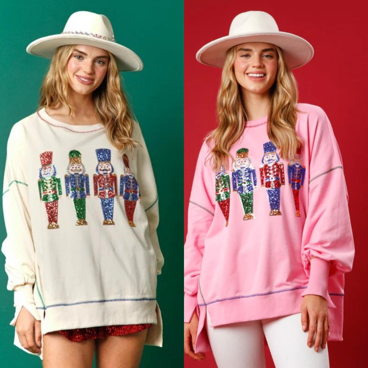 Christmas sequin print crew neck long sleeve sweatshirt-unitmotor™