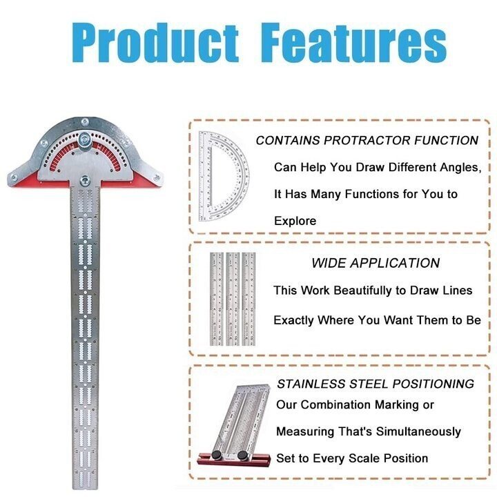 🔧Ultra Precision Marking Ruler Square T Type Woodworking Scriber Measuring Tool-unitmotor™