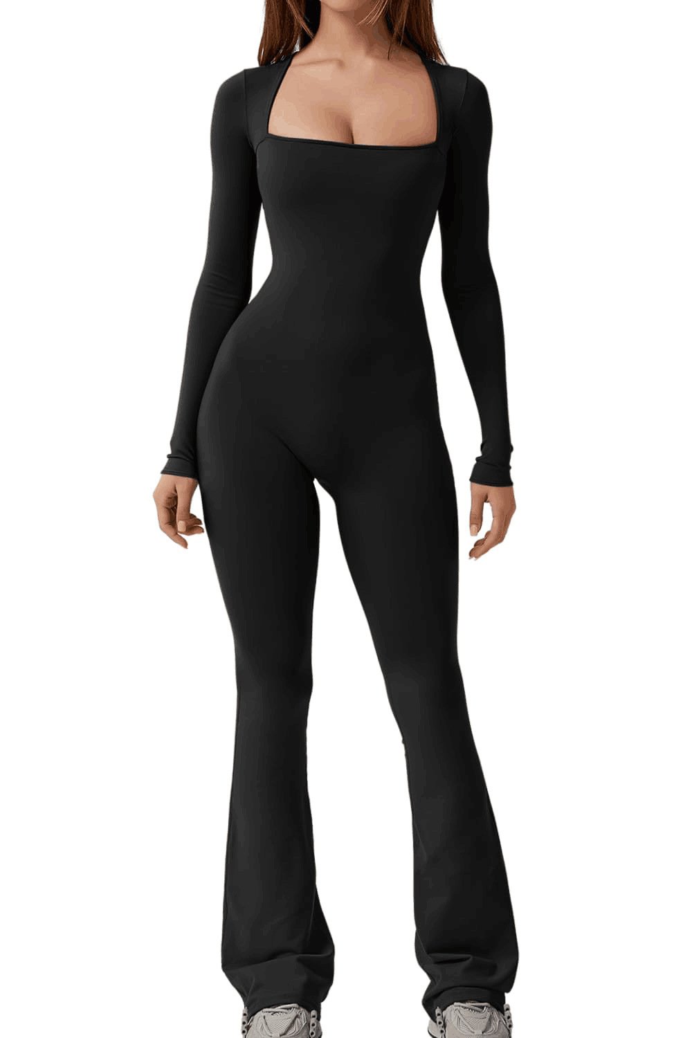 Square Neck Wide-Leg Long Sleeve Shapewear Jumpsuit-unitmotor™