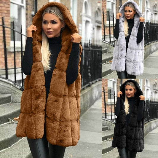 Hooded Jacket Faux Fur Ladies Vest Cardigan-unitmotor™