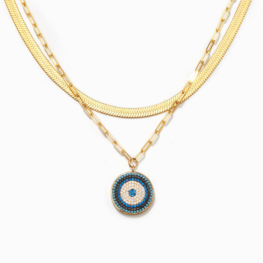 Pavé Evil Eye Circle Pendant Layered Necklace Set-unitmotor™