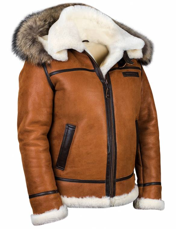 BOMBER B-3 SHEEPSKIN JACKET HOODED WHISKEY[FREE SHIPPING TODAY]-unitmotor™