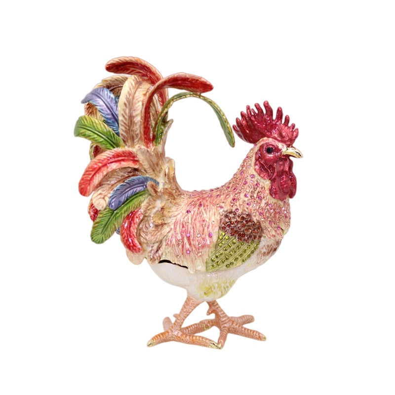 Pure Handmade Metal Enamel Color Craft Lucky Chicken Storage Box Jewelry Box-unitmotor™