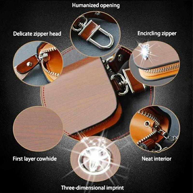 🔥Limited Time Hot Sale🔥Car Logo Leather Wood Grain Car Key Case-unitmotor™