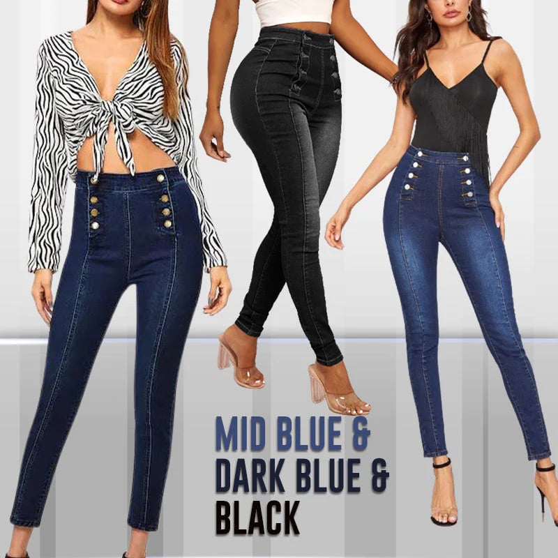 💥Double Breasted High Waist Skinny Jeans-unitmotor™