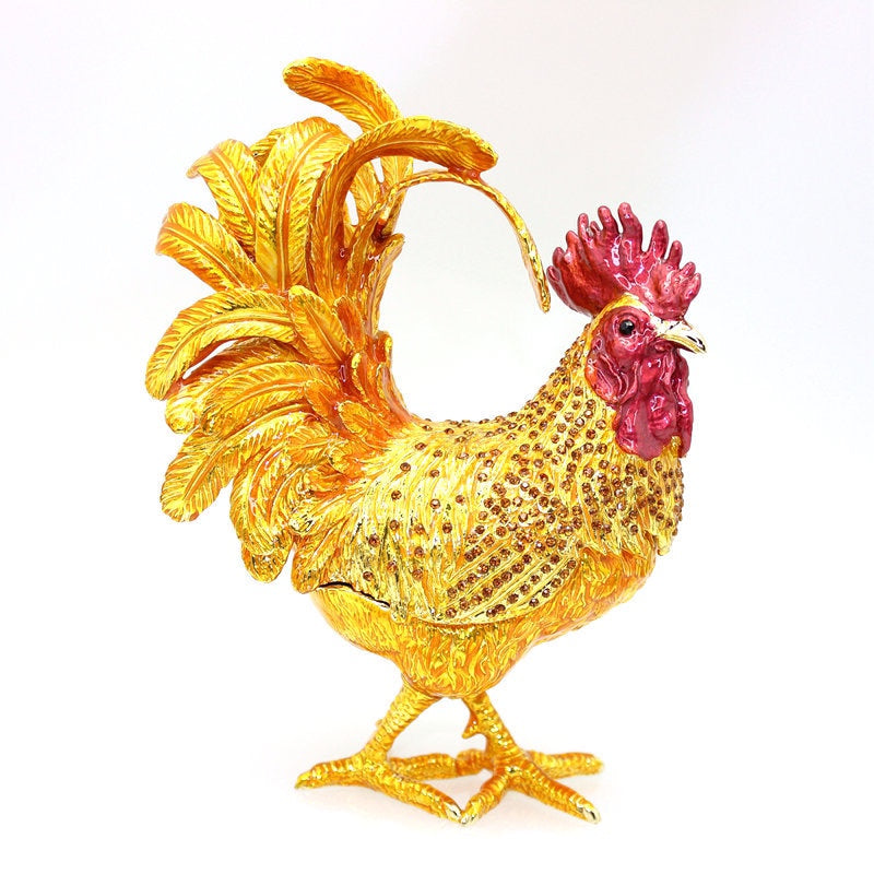 Pure Handmade Metal Enamel Color Craft Lucky Chicken Storage Box Jewelry Box-unitmotor™