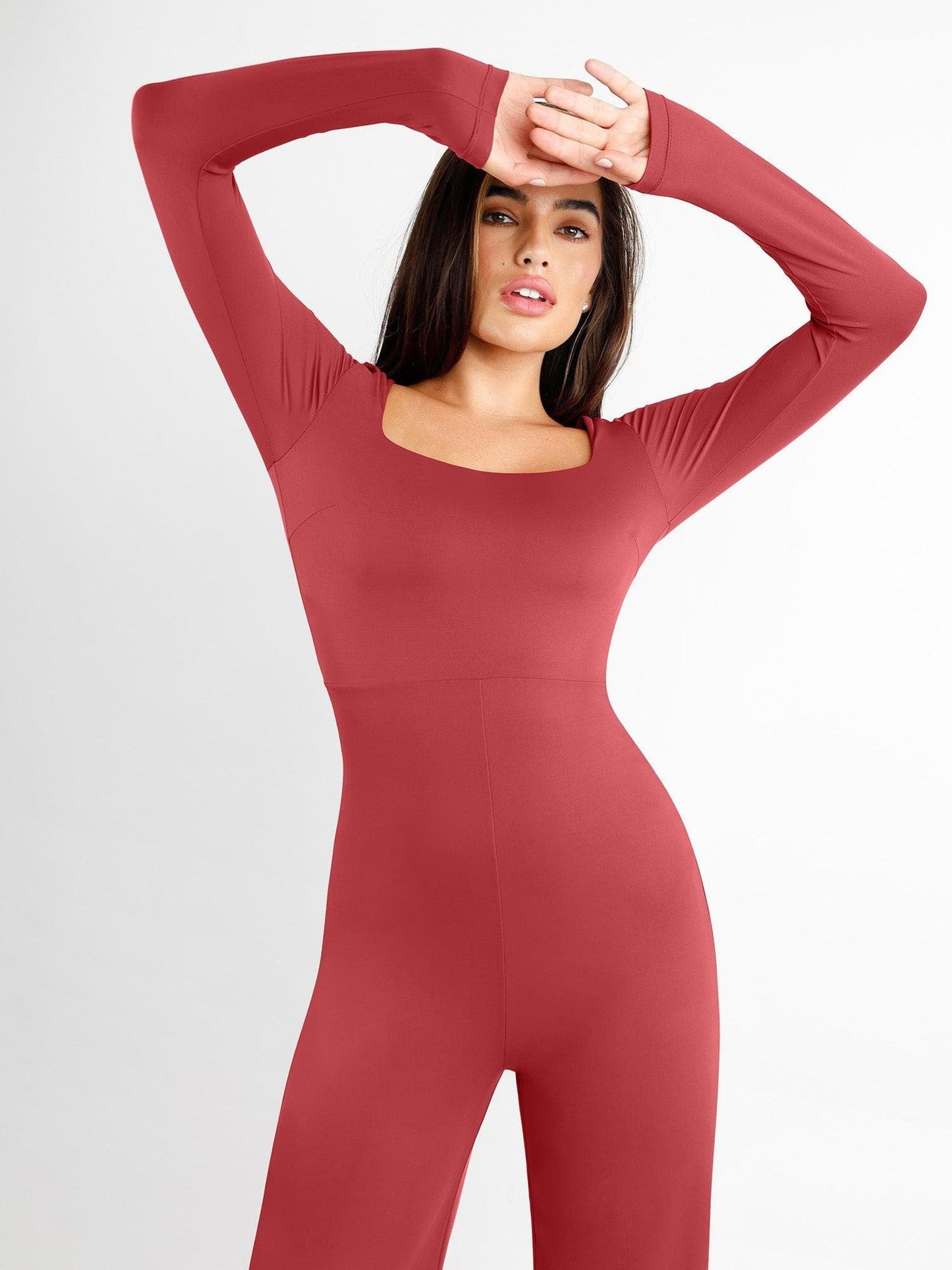 Square Neck Wide-Leg Long Sleeve Shapewear Jumpsuit-unitmotor™