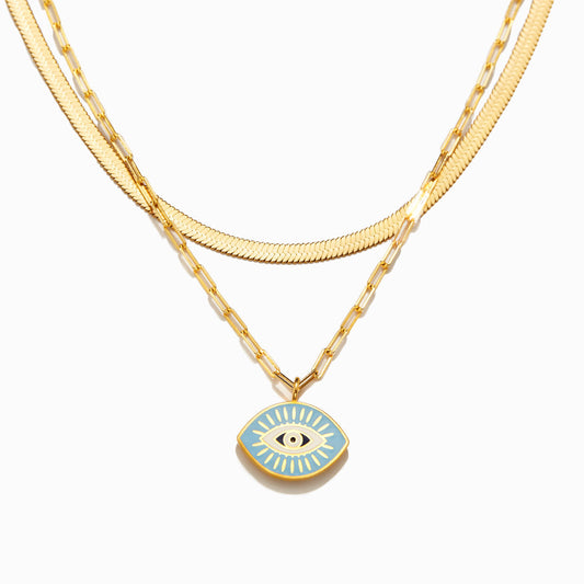 Golden Enamel Evil Eye Layered Necklace Set-unitmotor™