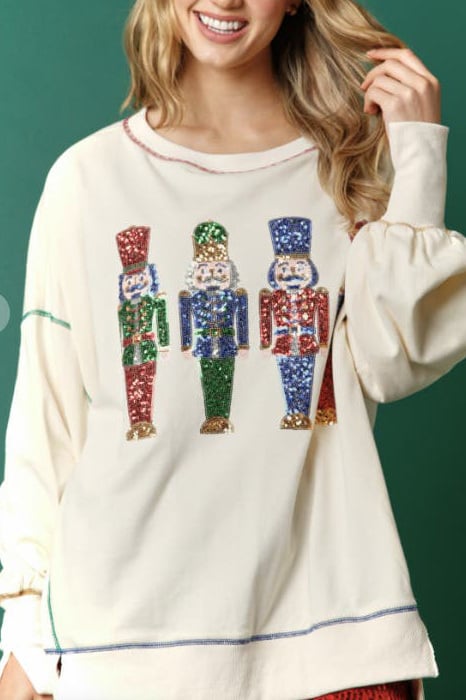 Christmas sequin print crew neck long sleeve sweatshirt-unitmotor™