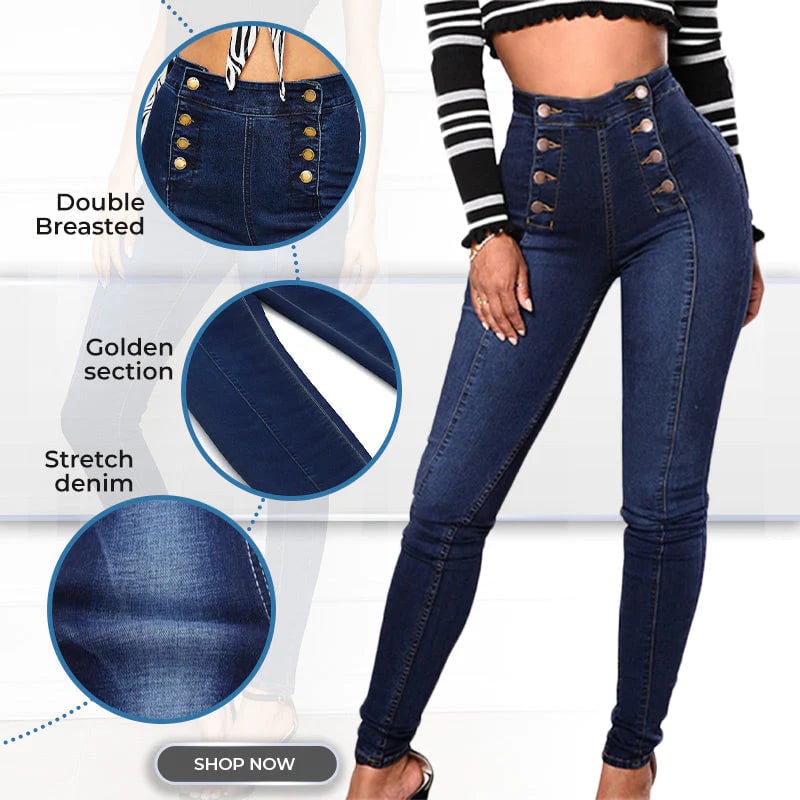 💥Double Breasted High Waist Skinny Jeans-unitmotor™