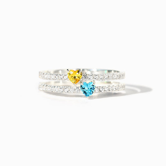 Two Heart-Shape Birthstone Double Band Ring-unitmotor™