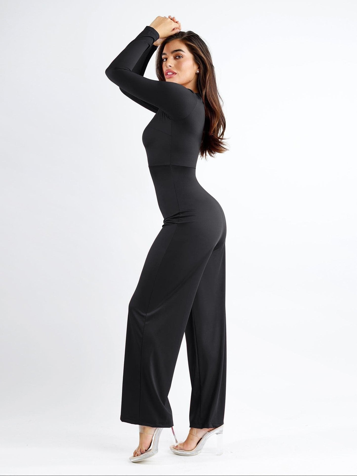 Square Neck Wide-Leg Long Sleeve Shapewear Jumpsuit-unitmotor™