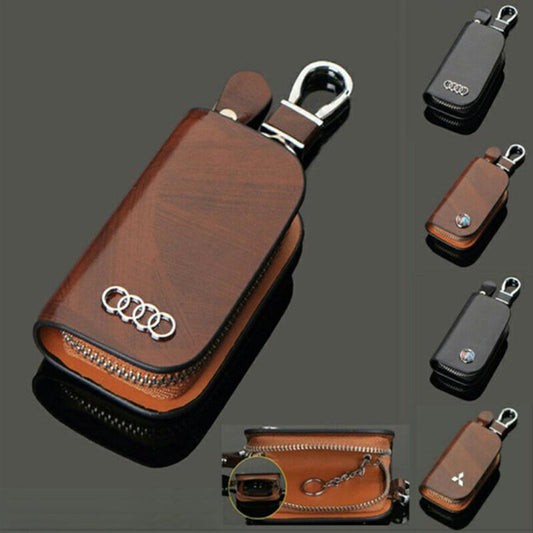 🔥Limited Time Hot Sale🔥Car Logo Leather Wood Grain Car Key Case-unitmotor™