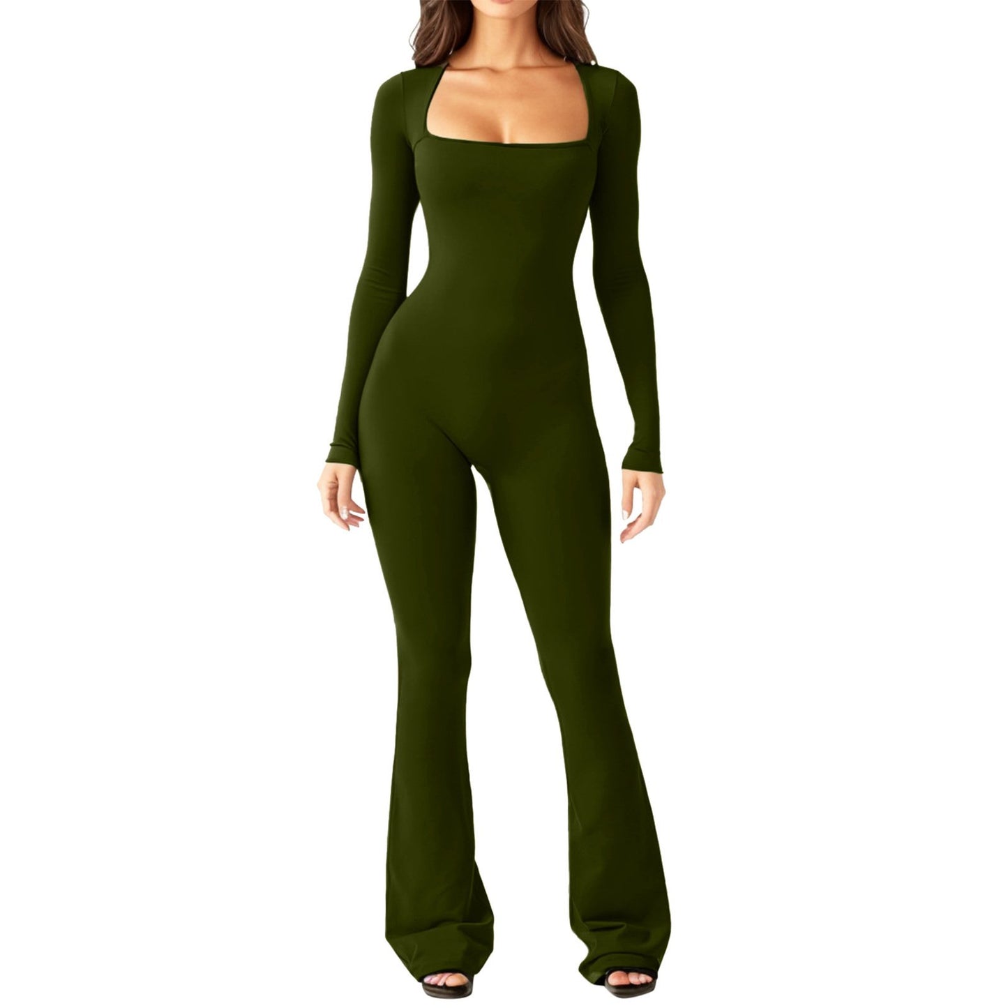 Square Neck Wide-Leg Long Sleeve Shapewear Jumpsuit-unitmotor™