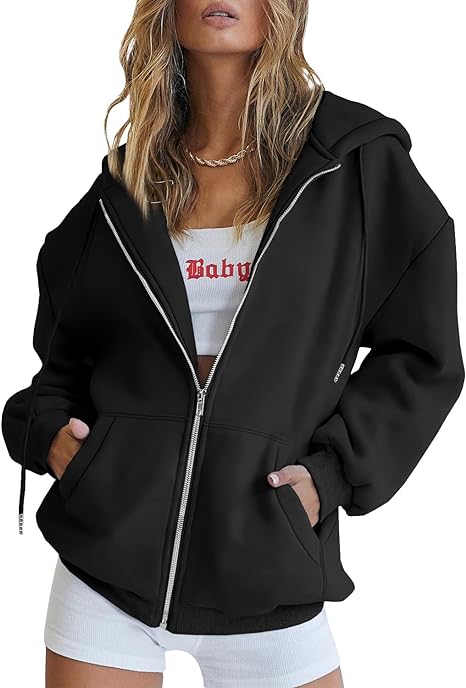 unitmotor™-BOKE Women's Cute Hoodies Teen Girl Fall Jacket Oversized Sweatshirts Casual Drawstring Zip Up Y2K Hoodie with Pocket