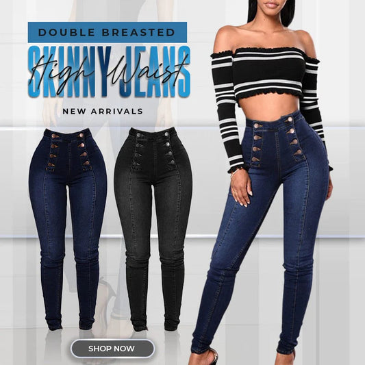 💥Double Breasted High Waist Skinny Jeans-unitmotor™