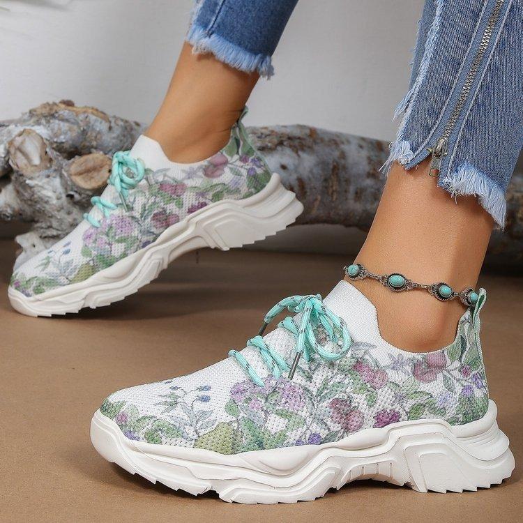 Last Day 60% OFF — Floral Print Lace-up Breathable Orthopedic Sneakers-unitmotor™