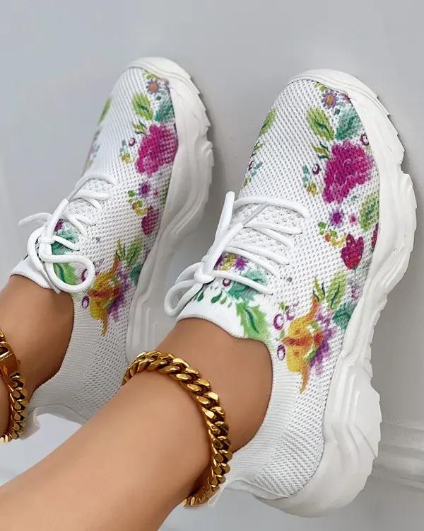 Last Day 60% OFF — Floral Print Lace-up Breathable Orthopedic Sneakers-unitmotor™